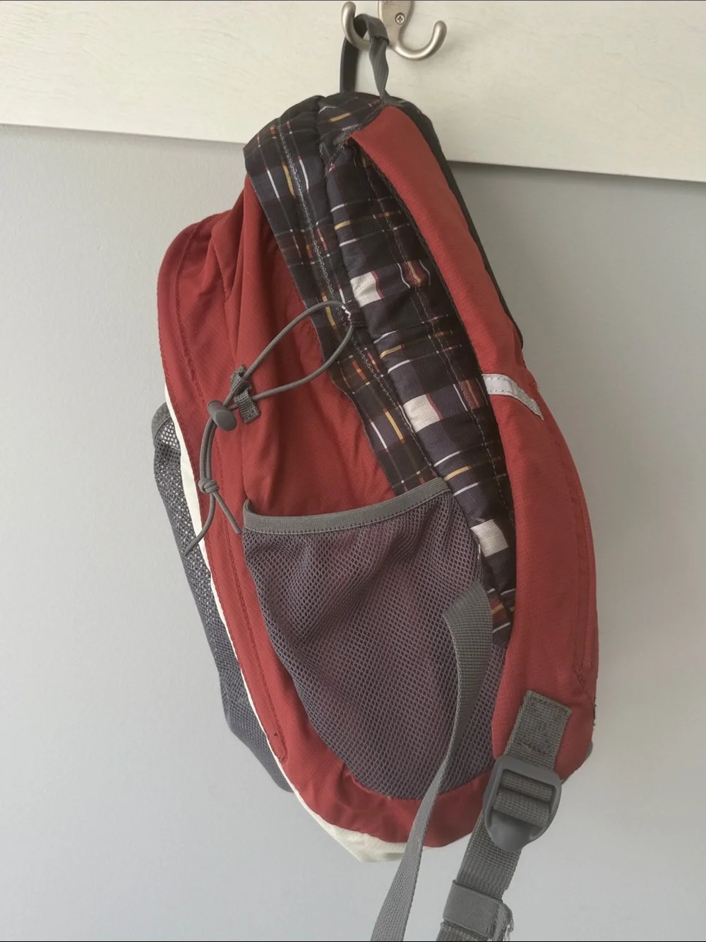Lands' End Kids Large Red Blue Gray Plaid Backpack 18